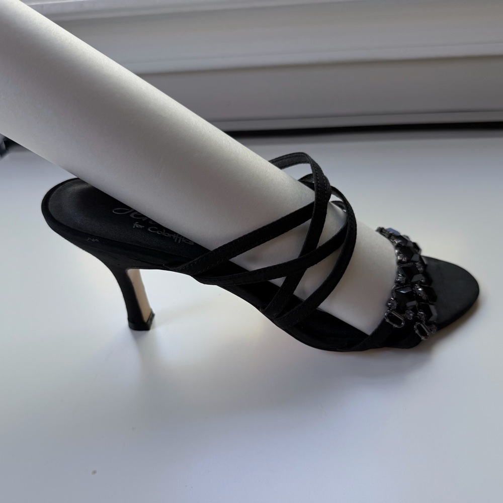 Black Strappy Heeled Sandals with Chain Detail - Picture 6 of 13